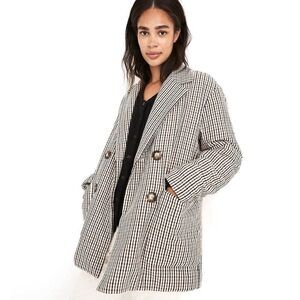 MADEWELL Padded Shoulder Blazer in houndstooth/plaid.